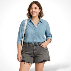 🆕 Uniqlo Distressed Boyfriend Denim Shorts in Grey Wash